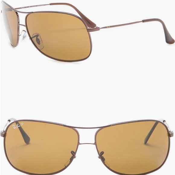 Ray-Ban 64mm Polarized Aviator Sunglasses RB3267 in Brown NWT - Picture 3 of 7